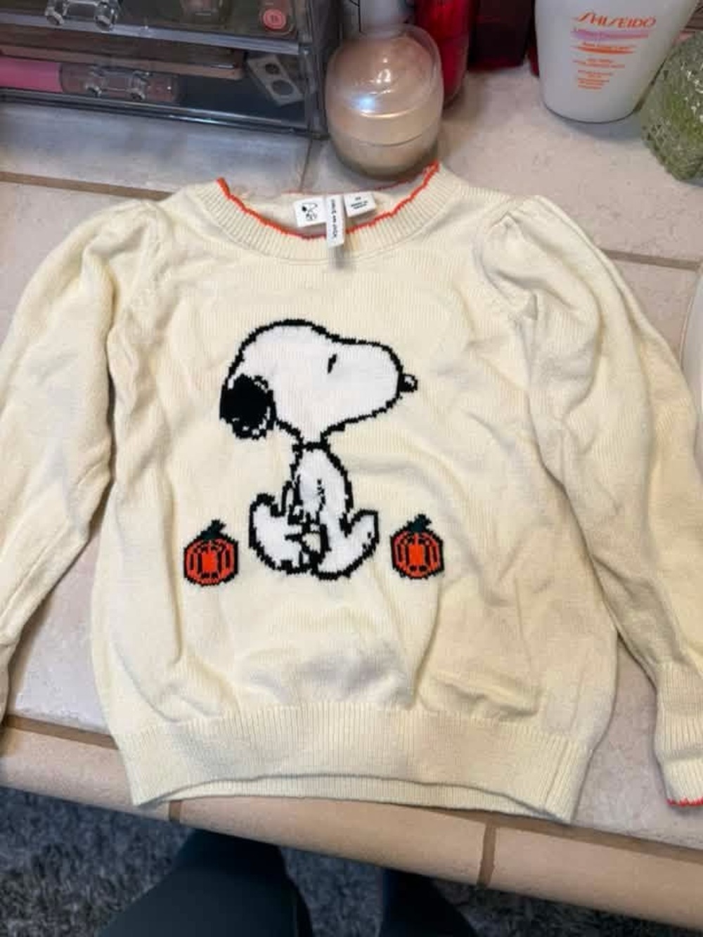 Janie and Jack Cream Snoopy Sweater with Orange Pumpkin Accents